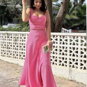 ZARA Bright Pink A-Line Skirt & Crop top size M